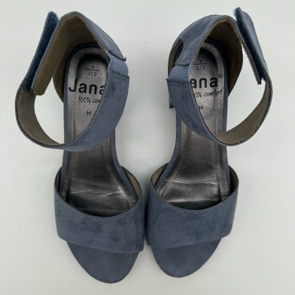 Jana Slate Blue Suede Block Heel Open Toe Ankle Strap Heels Size EU 37 H - Picture 11 of 13